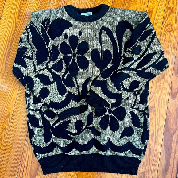 Jane Adams crewneck vintage sweater. Size Medium? Gold and Black. - Picture 1 of 4